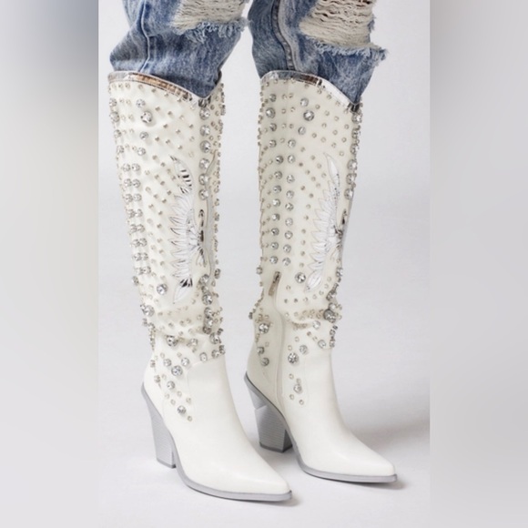 Azalea Wang Shoes - Azalea Wang Upbeat Rhinestone Cowboy Boot, Sz 8 NWT